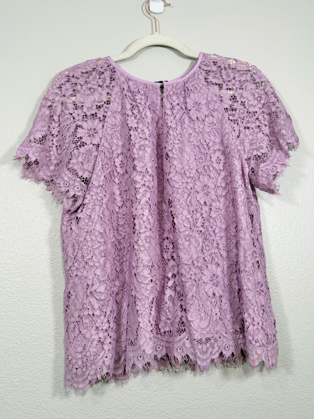 J. Crew Shirt Lavender Purple Lace Short Sleeve Blouse Floral Keyhole Women Med